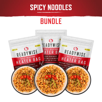 ReadyWise Self Heating Kit - Spicy Asian Style Noodles + Snack Bundle